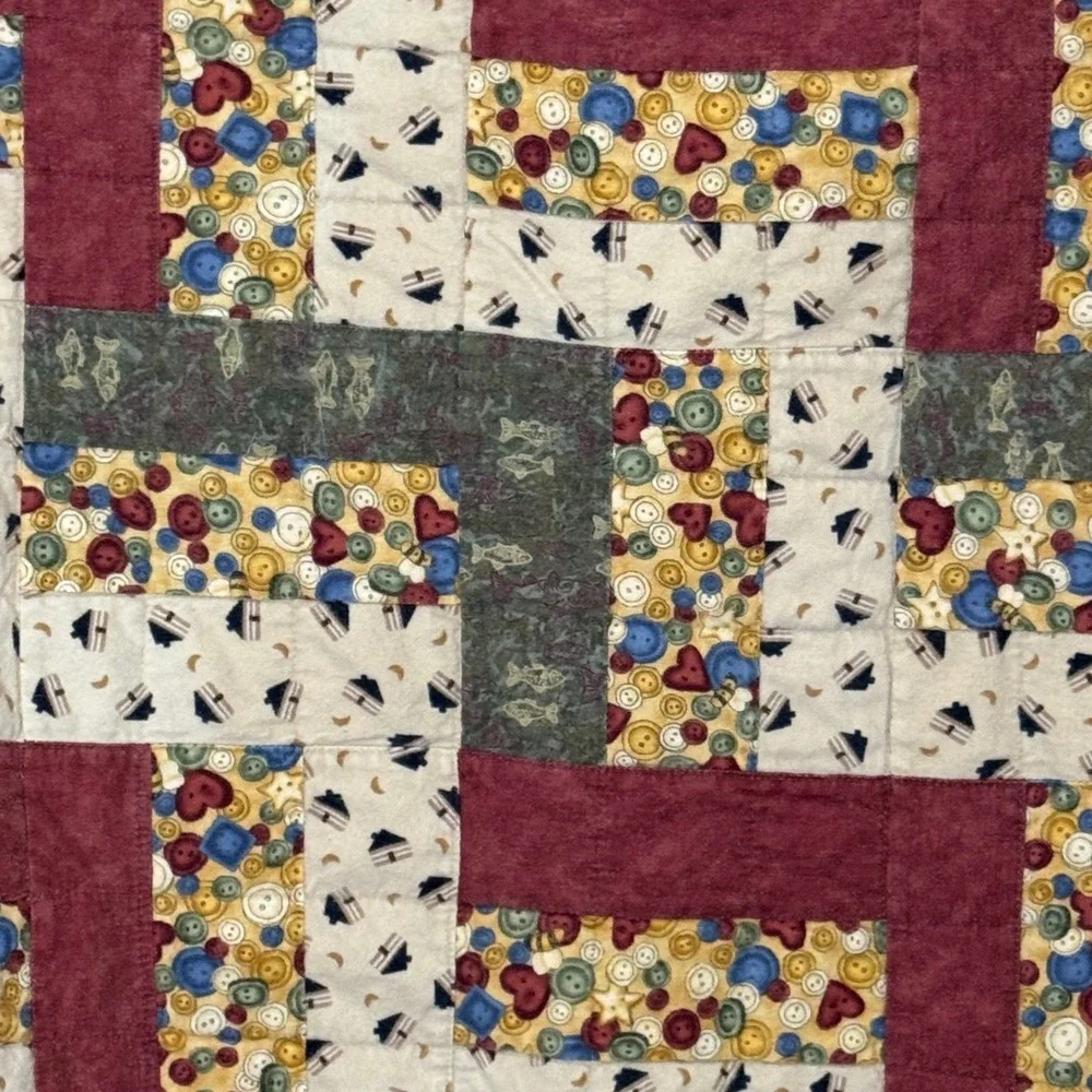 Vintage Patchwork Log Cabin Quilt Woodland Animals‎ Deer Bears Wildlife Theme